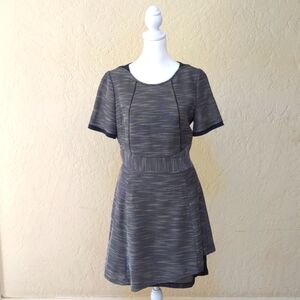 on & on Navy Tweed Short Sleeve Asymmetrical Hem Lace Lined Dress Size 2